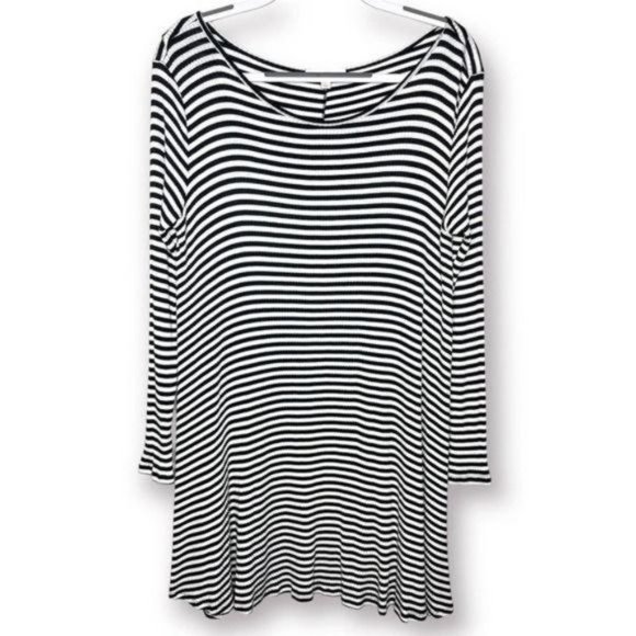 Love Fire Size L Black White Striped Relaxed Fit Long Sleeve Slouchy Comfy Dress - Picture 1 of 9